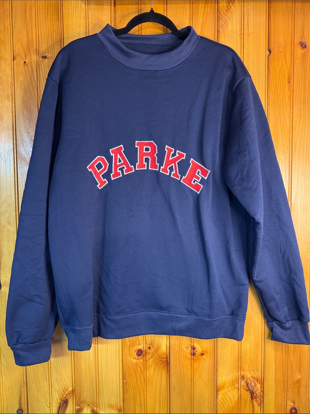 Navy Crewneck Sweatshirt with Red 'PARKE' Lettering - Men's Crewneck
